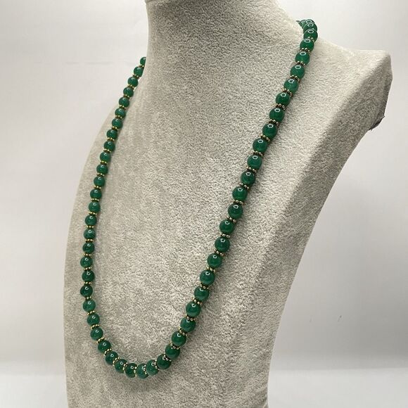 Artisan Handcrafted Green Gemstone Gold Tone Beaded Necklace Elegant Ethnic Long - Picture 4 of 8